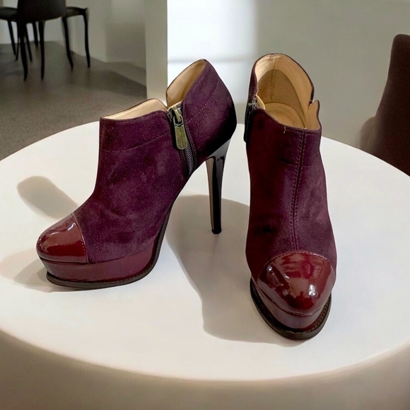PRIMADONNA Burgundy Faux Suede Leather High Heel Ankle Booties Women’s Size 36 - Picture 1 of 10